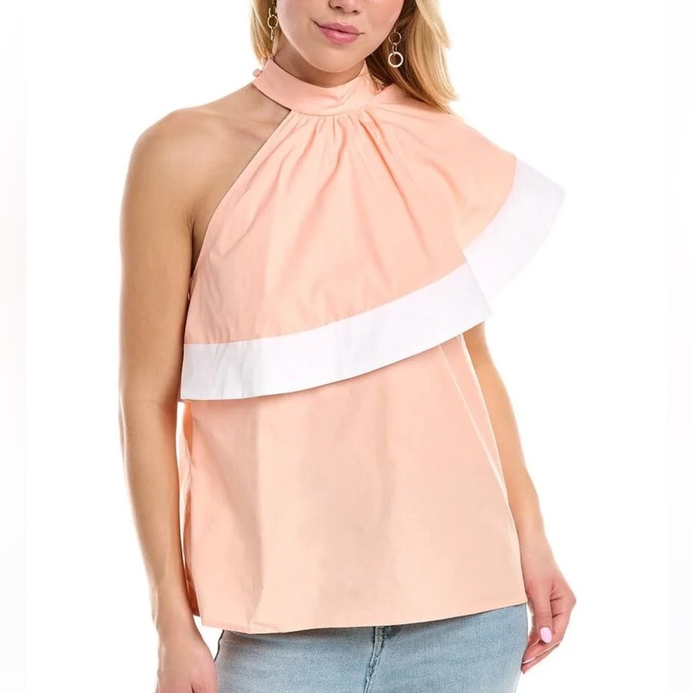 Pearl‎ by Lela Rose
Poplin Asymmetrical Ruffle Top. Sz S